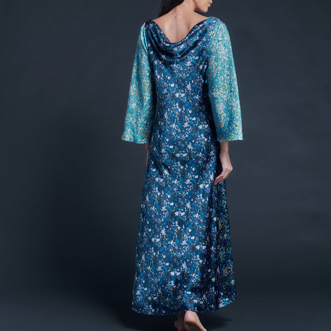 Serafina Blue Felda Liberty Print Silk Satin Dress