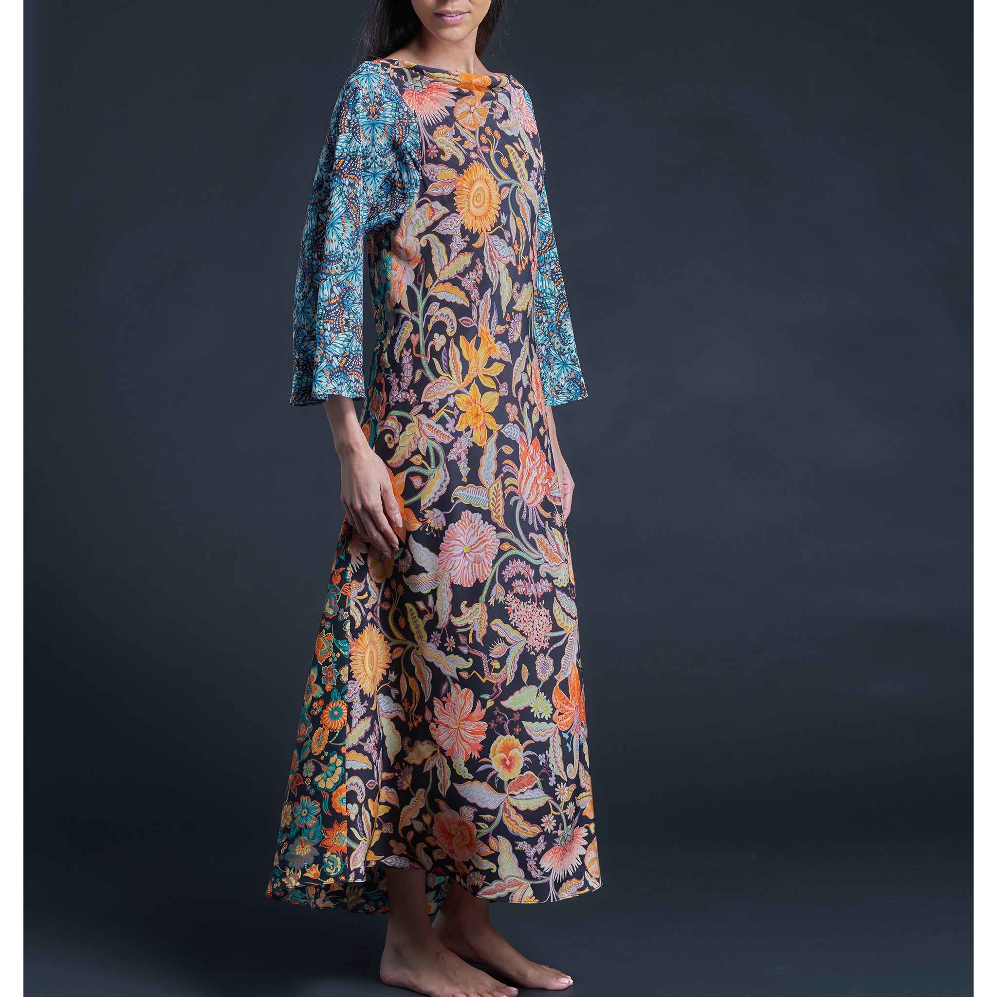 Serafina Garden of Kensington Liberty Print Silk Crepe de Chine Boatneck Dress