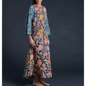 Serafina Garden of Kensington Liberty Print Silk Crepe de Chine Boatneck Dress