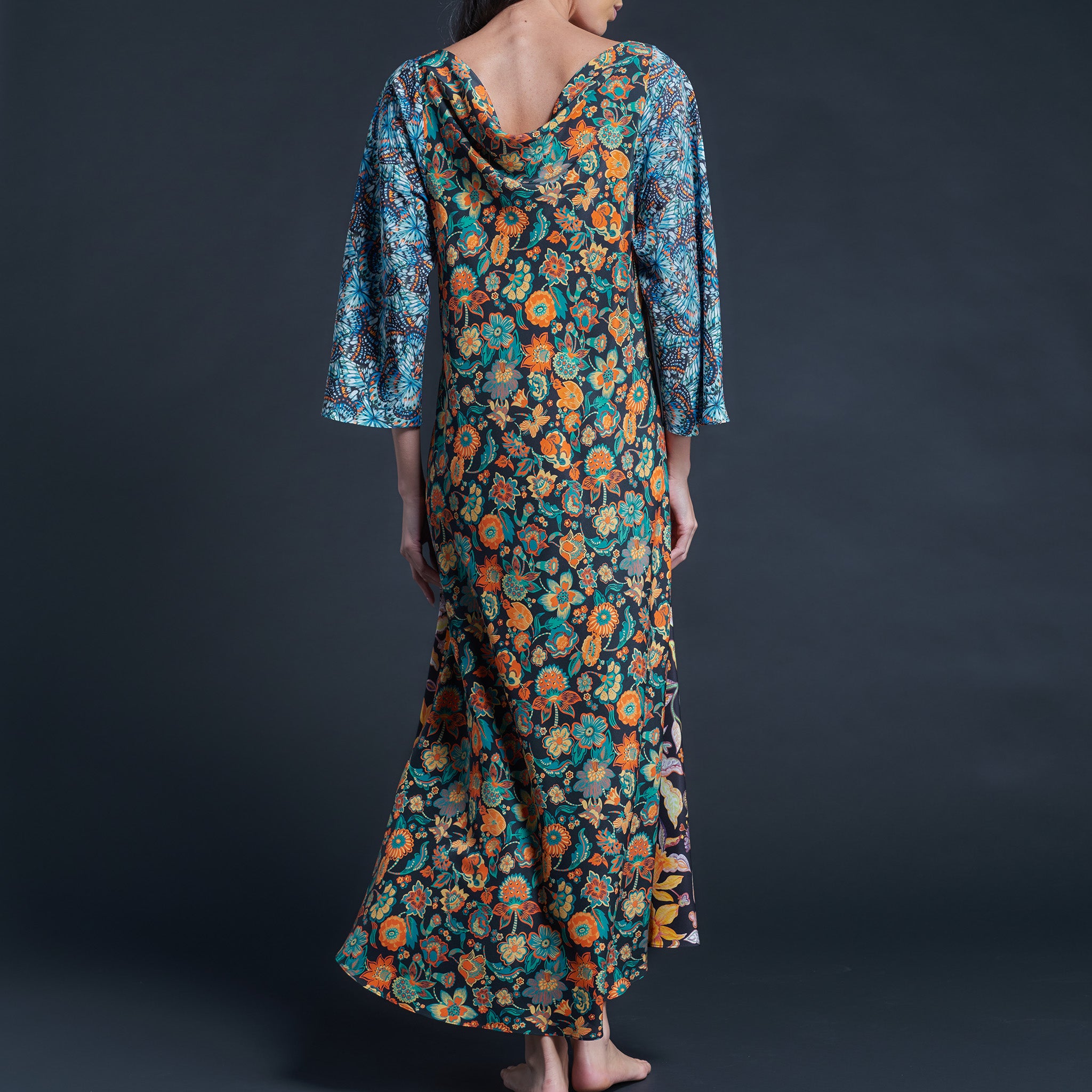 Serafina Garden of Kensington Liberty Print Silk Crepe de Chine Boatneck Dress
