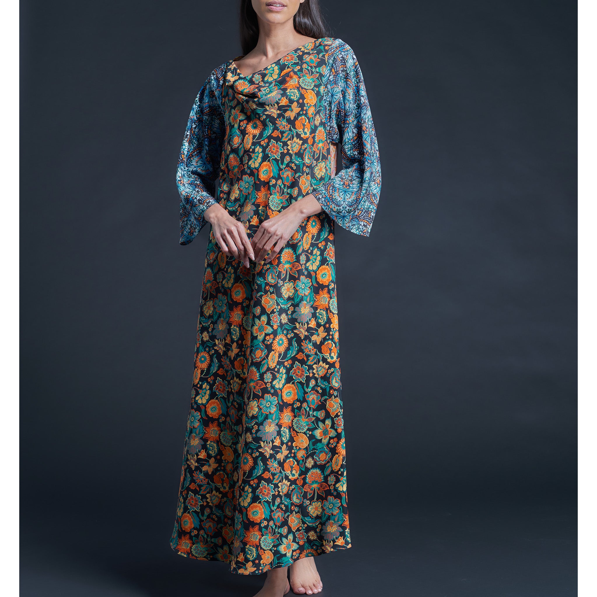 Serafina Garden of Kensington Liberty Print Silk Crepe de Chine Boatneck Dress