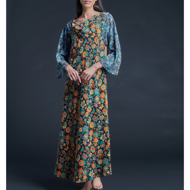 Serafina Garden of Kensington Liberty Print Silk Crepe de Chine Boatneck Dress