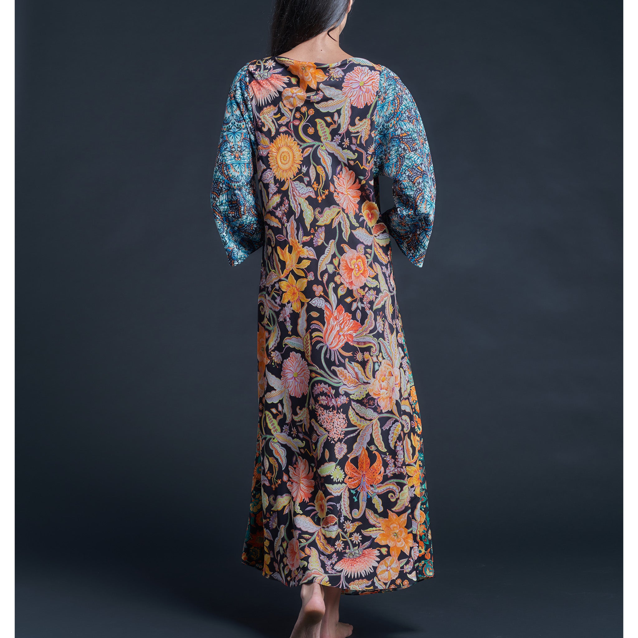 Serafina Garden of Kensington Liberty Print Silk Crepe de Chine Boatneck Dress