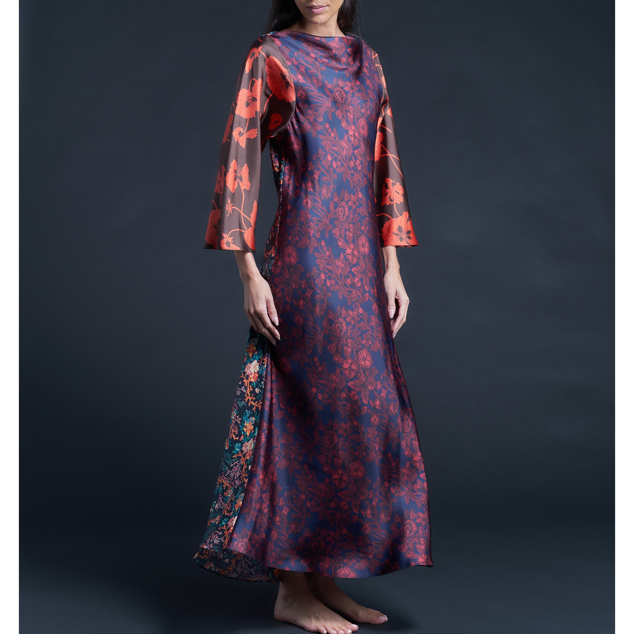 Serafina Hestia Liberty Print Silk Twill Boatneck Dress