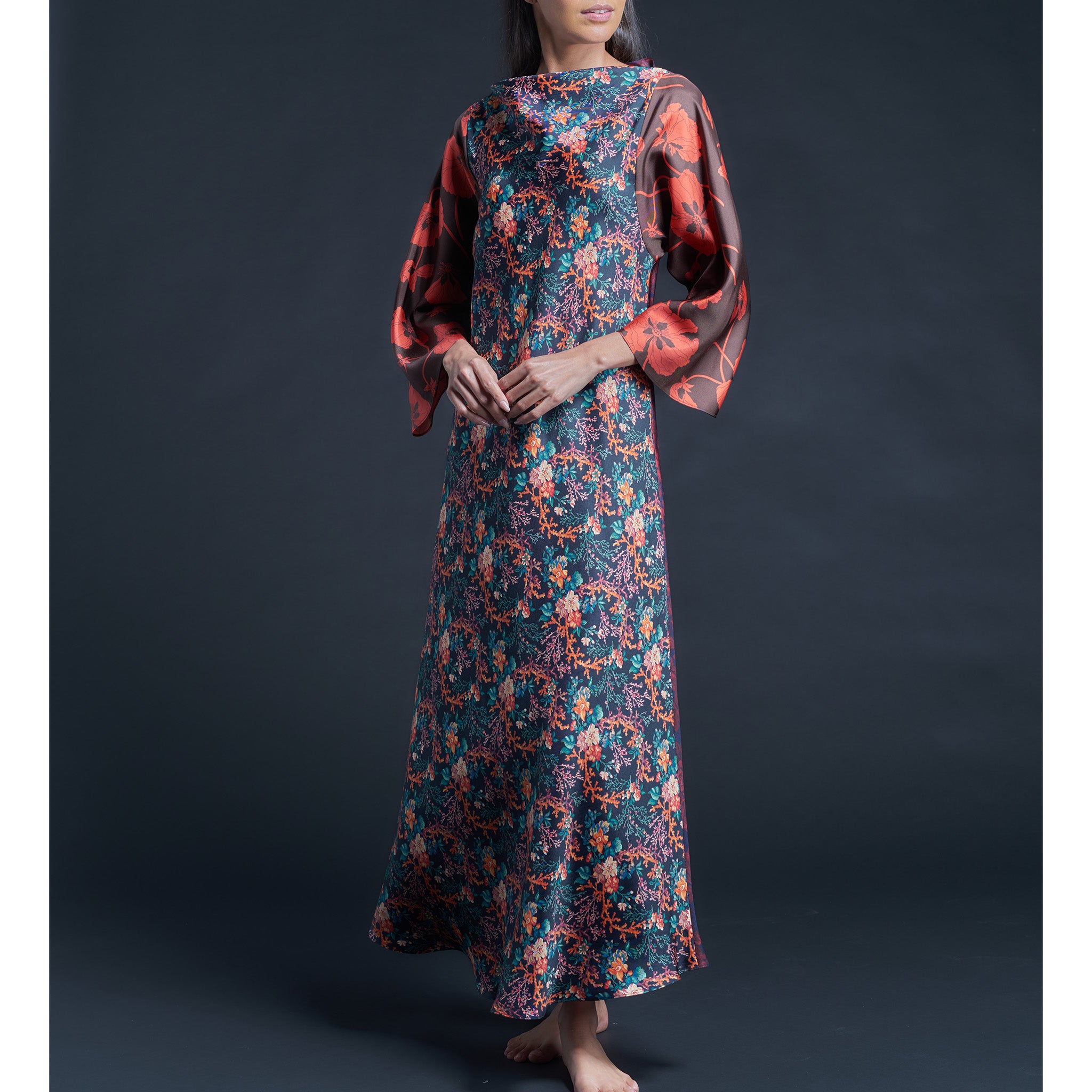 Serafina Hestia Liberty Print Silk Twill Boatneck Dress