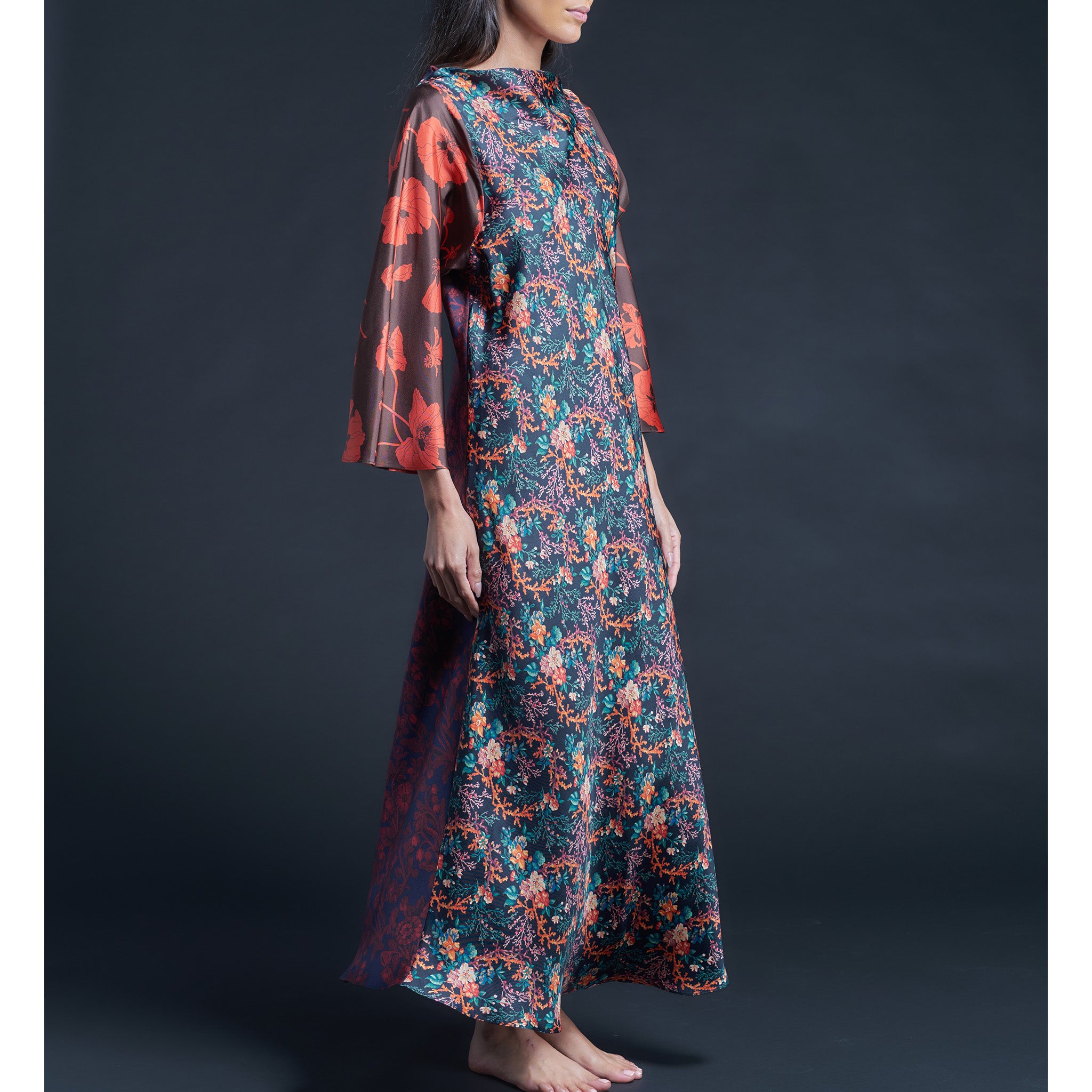 Serafina Hestia Liberty Print Silk Twill Boatneck Dress