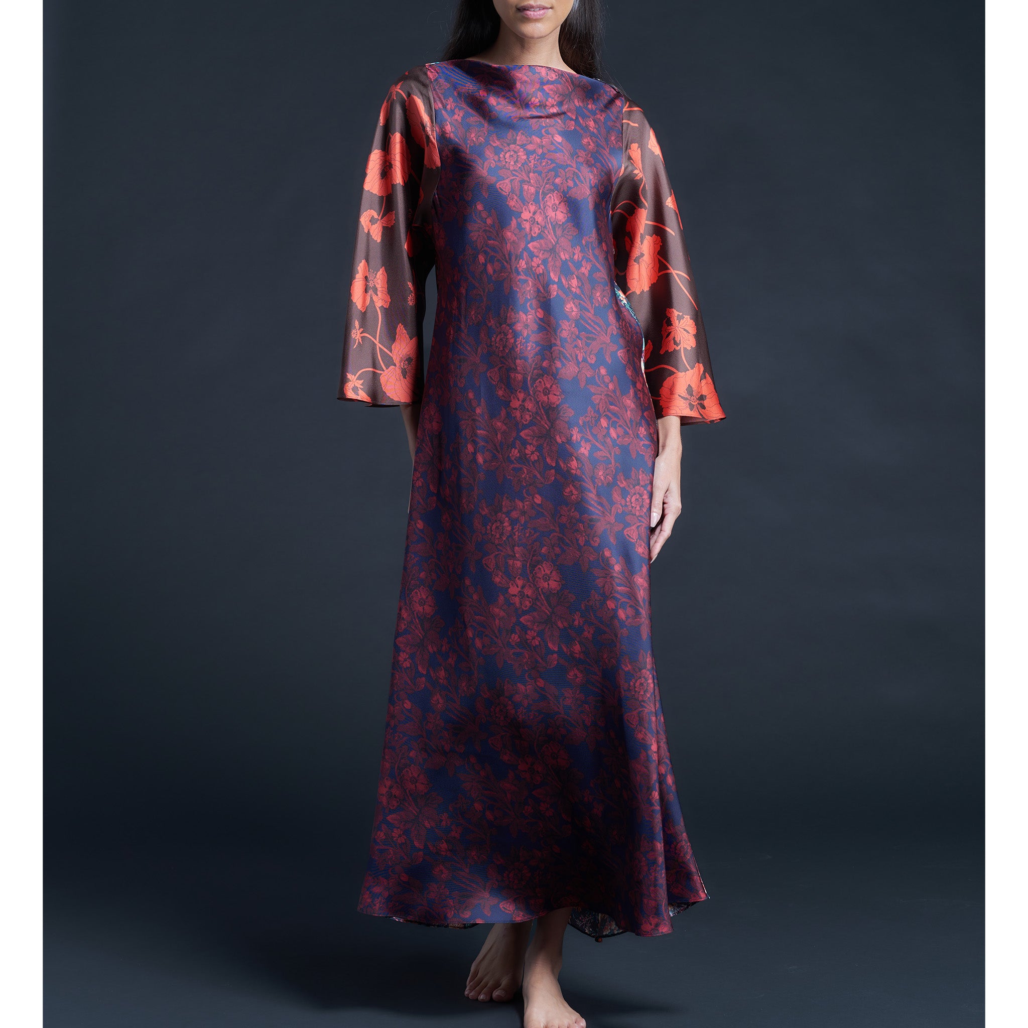 Serafina Hestia Liberty Print Silk Twill Boatneck Dress