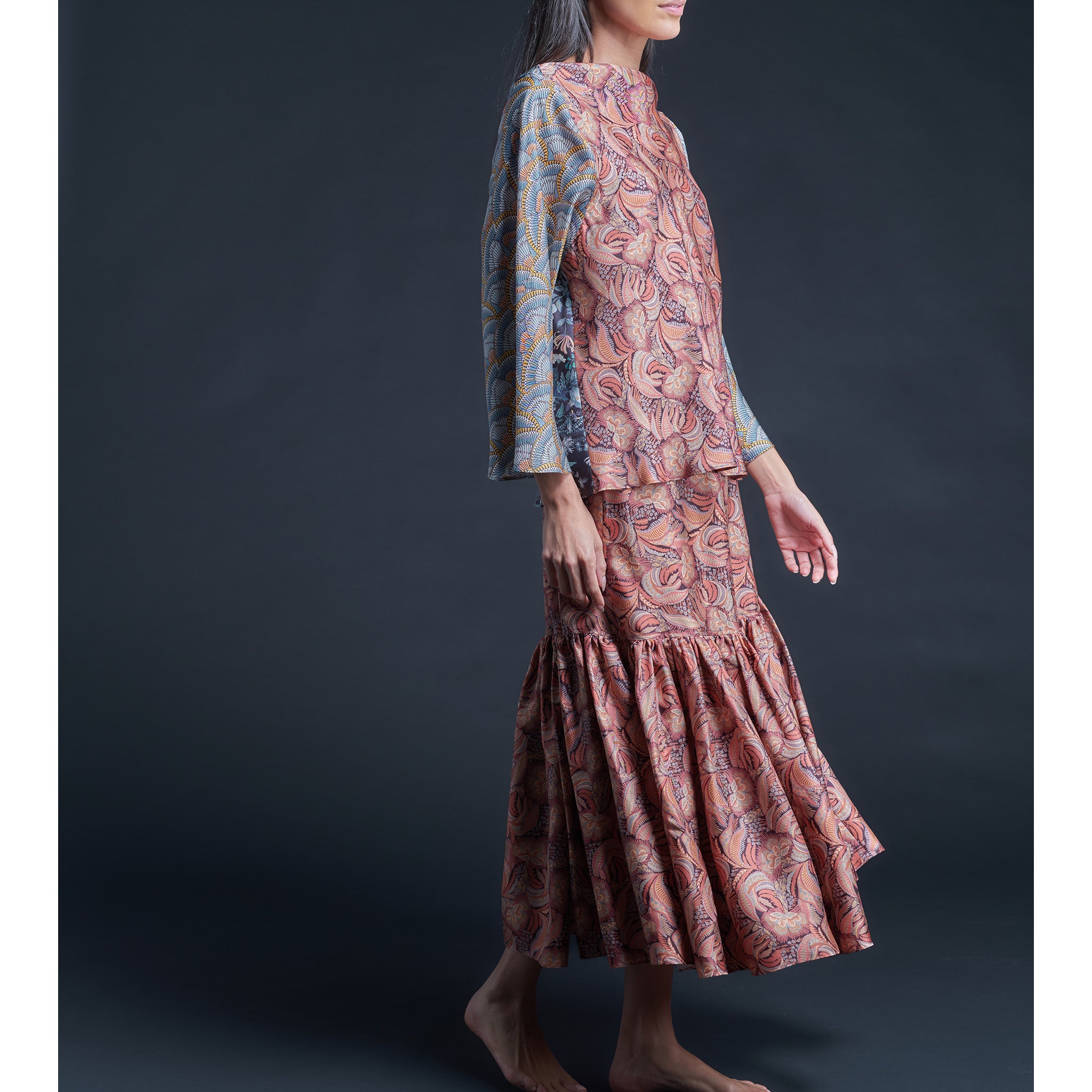Longer Brigitte Ruffle Skirt in Medusa Liberty Print Silk Twill