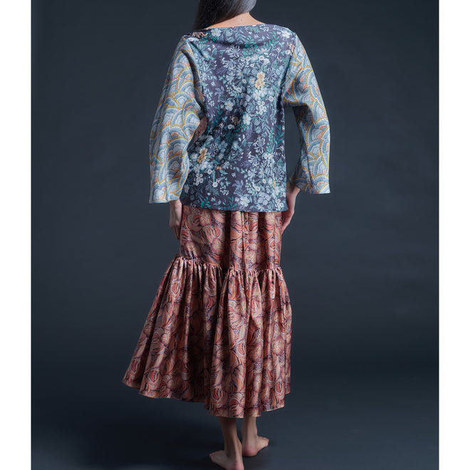 Longer Brigitte Ruffle Skirt in Medusa Liberty Print Silk Twill