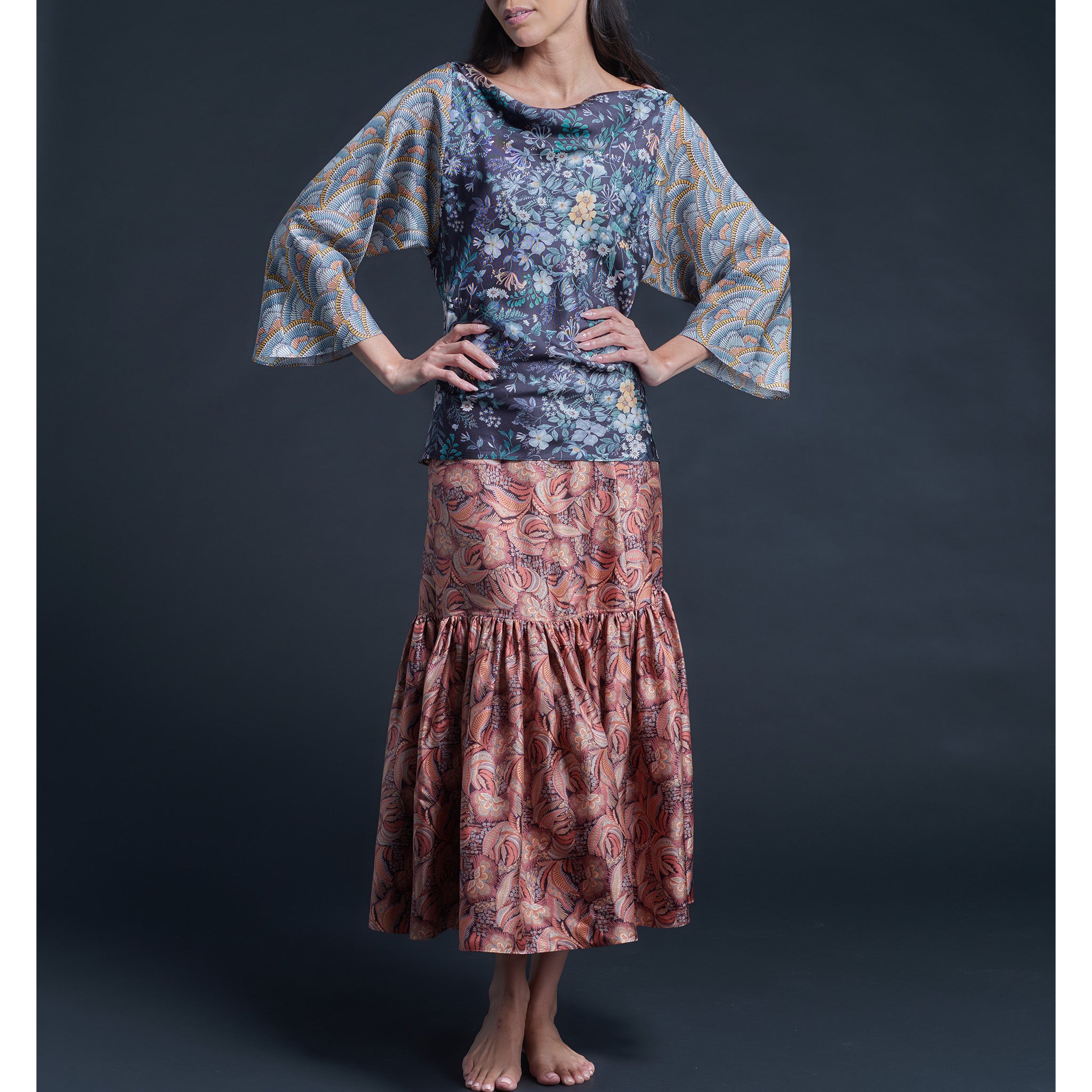 Longer Brigitte Ruffle Skirt in Medusa Liberty Print Silk Twill