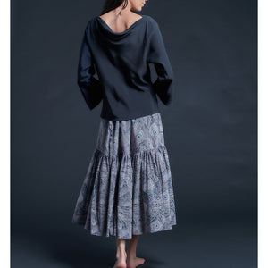 Serafina Solid Silk Crepe de Chine Blouse in Sapphire/Black