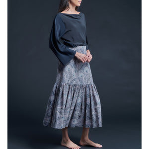 Serafina Solid Silk Crepe de Chine Blouse in Sapphire/Black