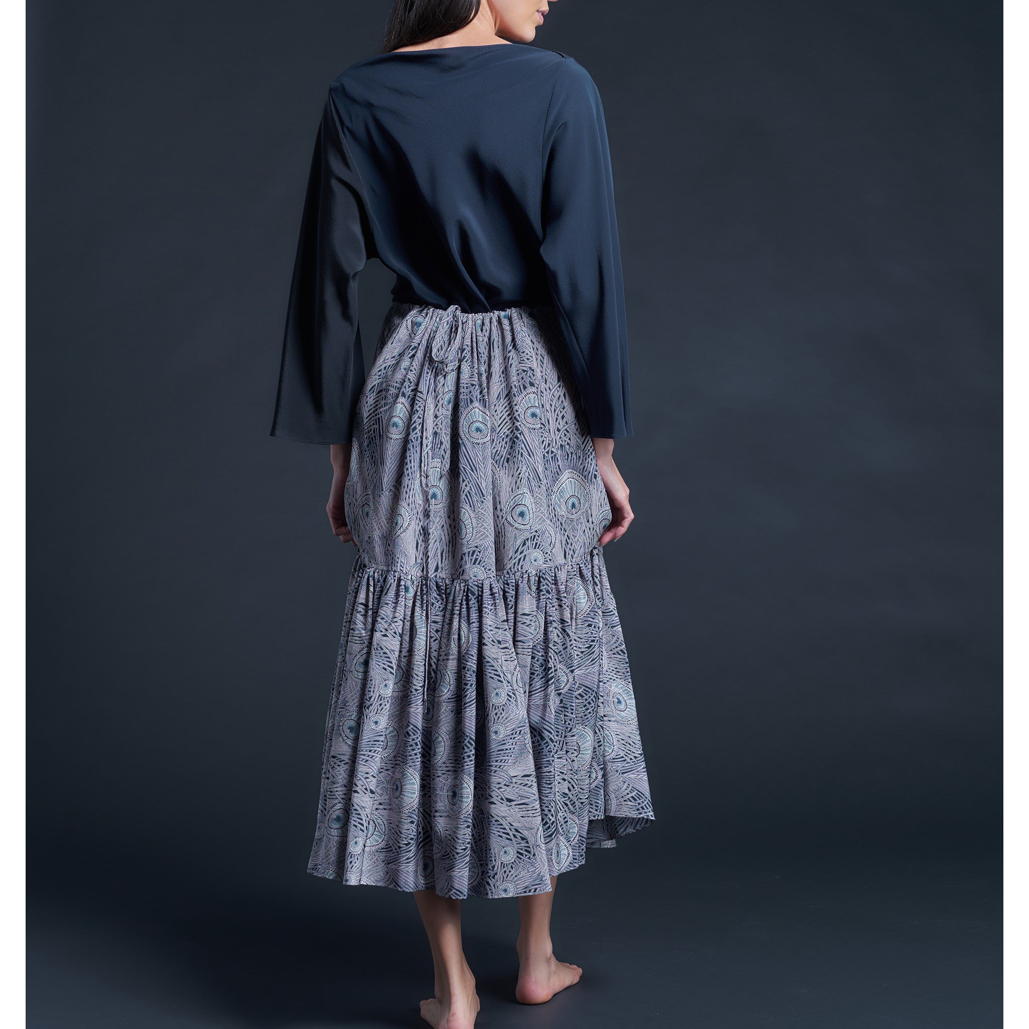 Serafina Solid Silk Crepe de Chine Blouse in Sapphire/Black