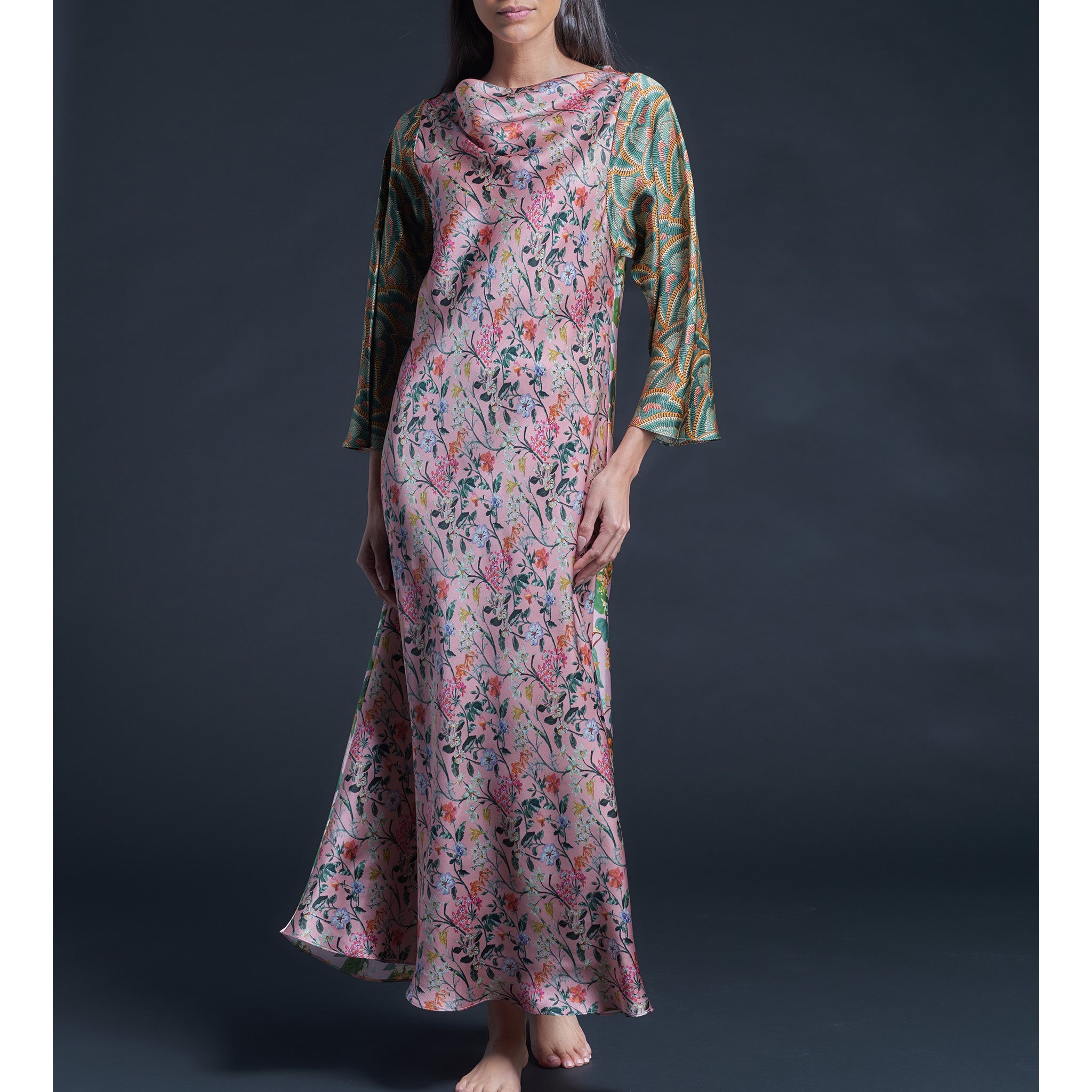 Serafina Pink Lockwood Liberty Print Silk Satin Boatneck Dress