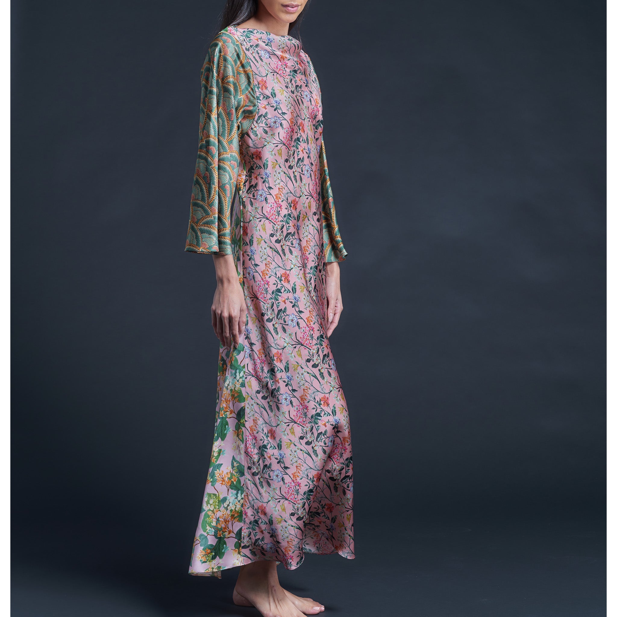 Serafina Pink Lockwood Liberty Print Silk Satin Boatneck Dress