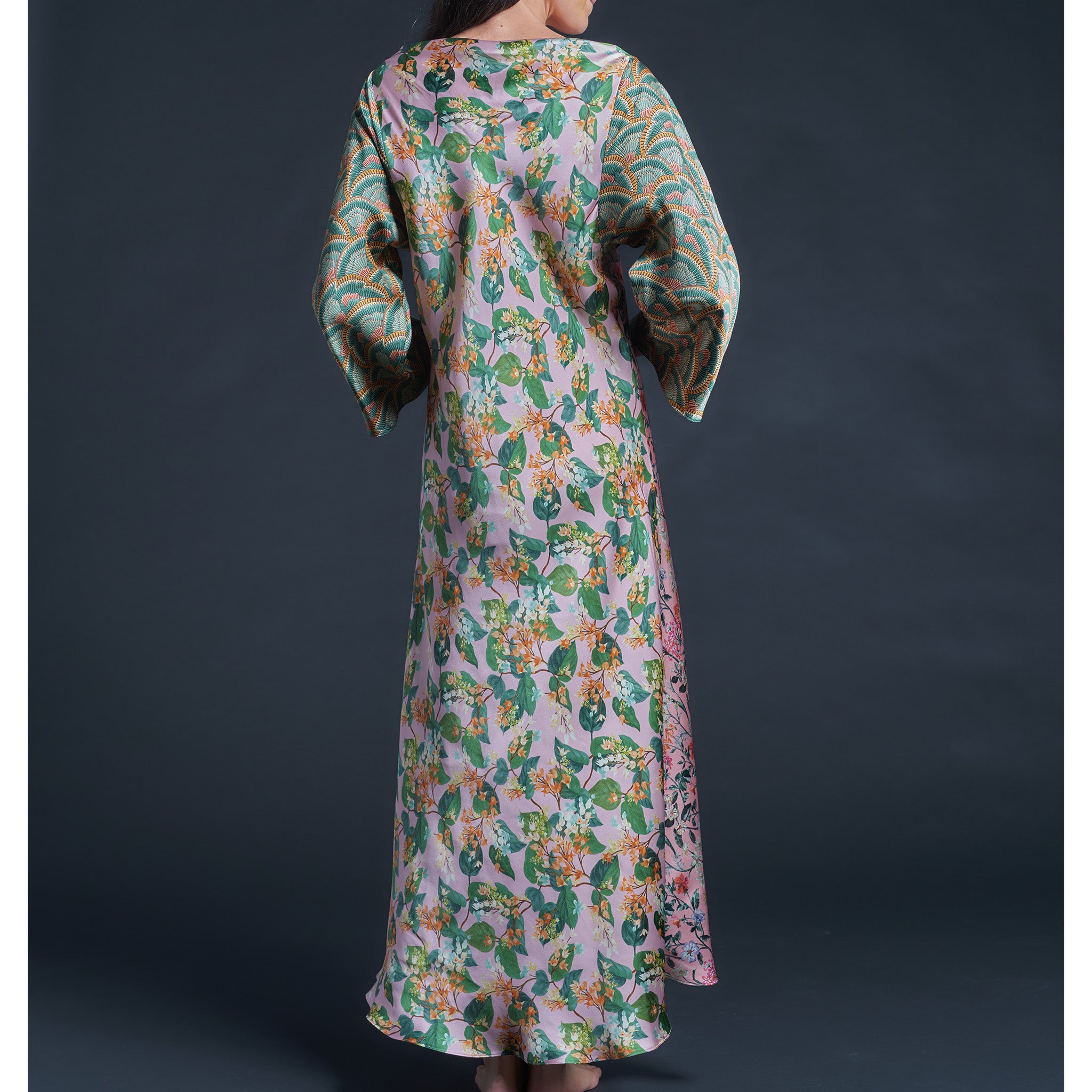 Serafina Pink Lockwood Liberty Print Silk Satin Boatneck Dress