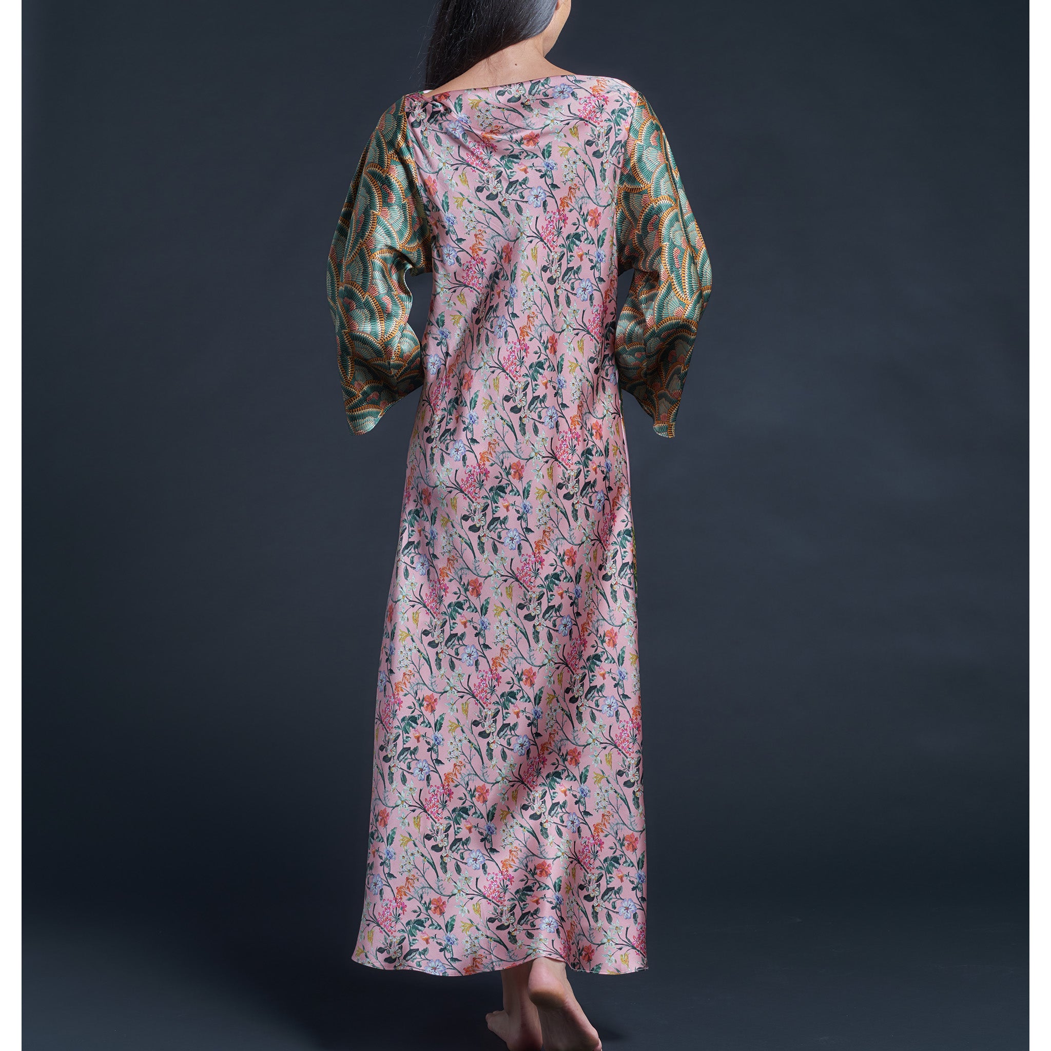 Serafina Pink Lockwood Liberty Print Silk Satin Boatneck Dress