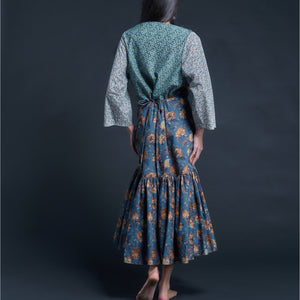 Longer Brigitte Ruffle Skirt in Liberty Print Cotton Tana Lawn - Blue Decadent Blooms