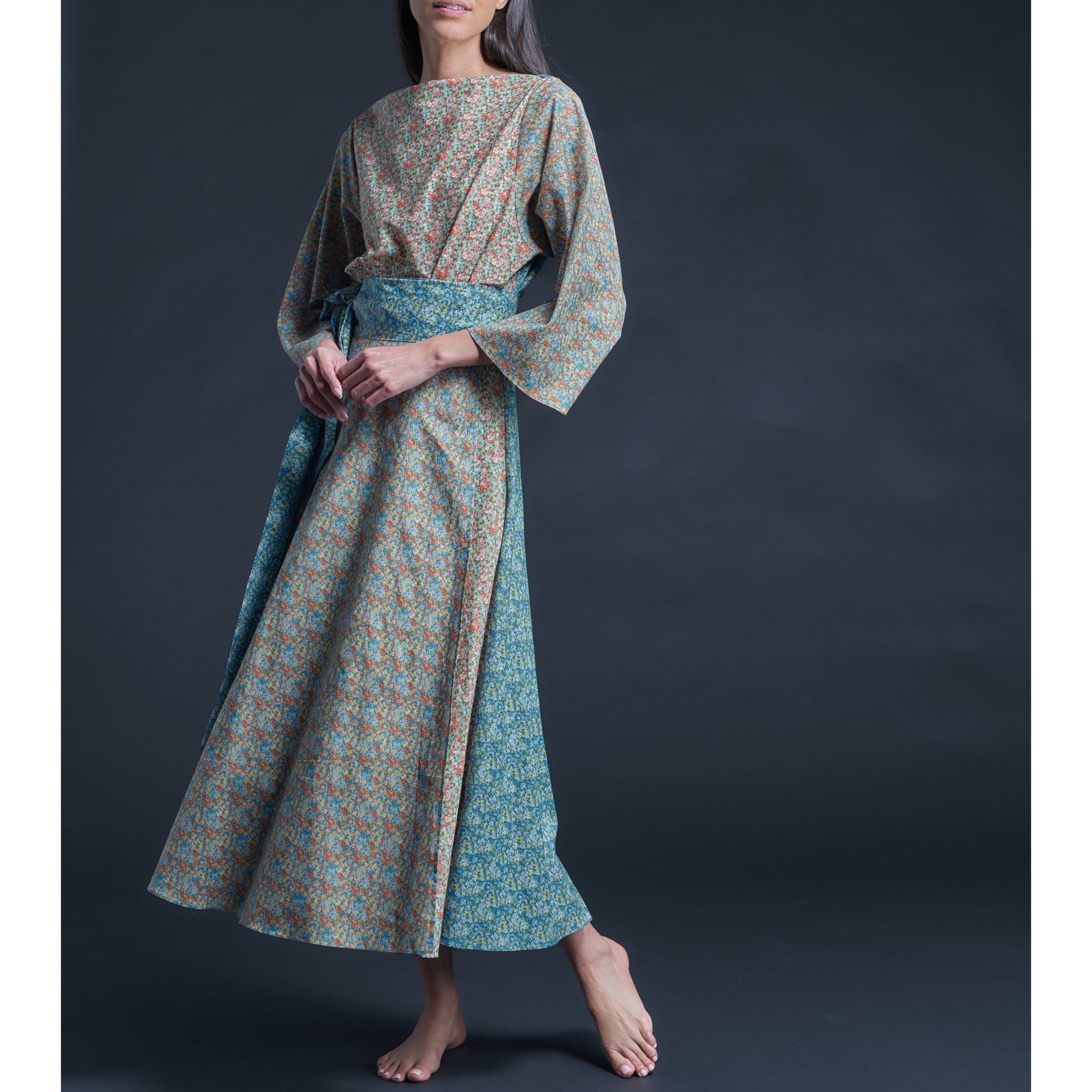 Serafina Liberty Print Cotton Boatneck Blouse in Colour Fields