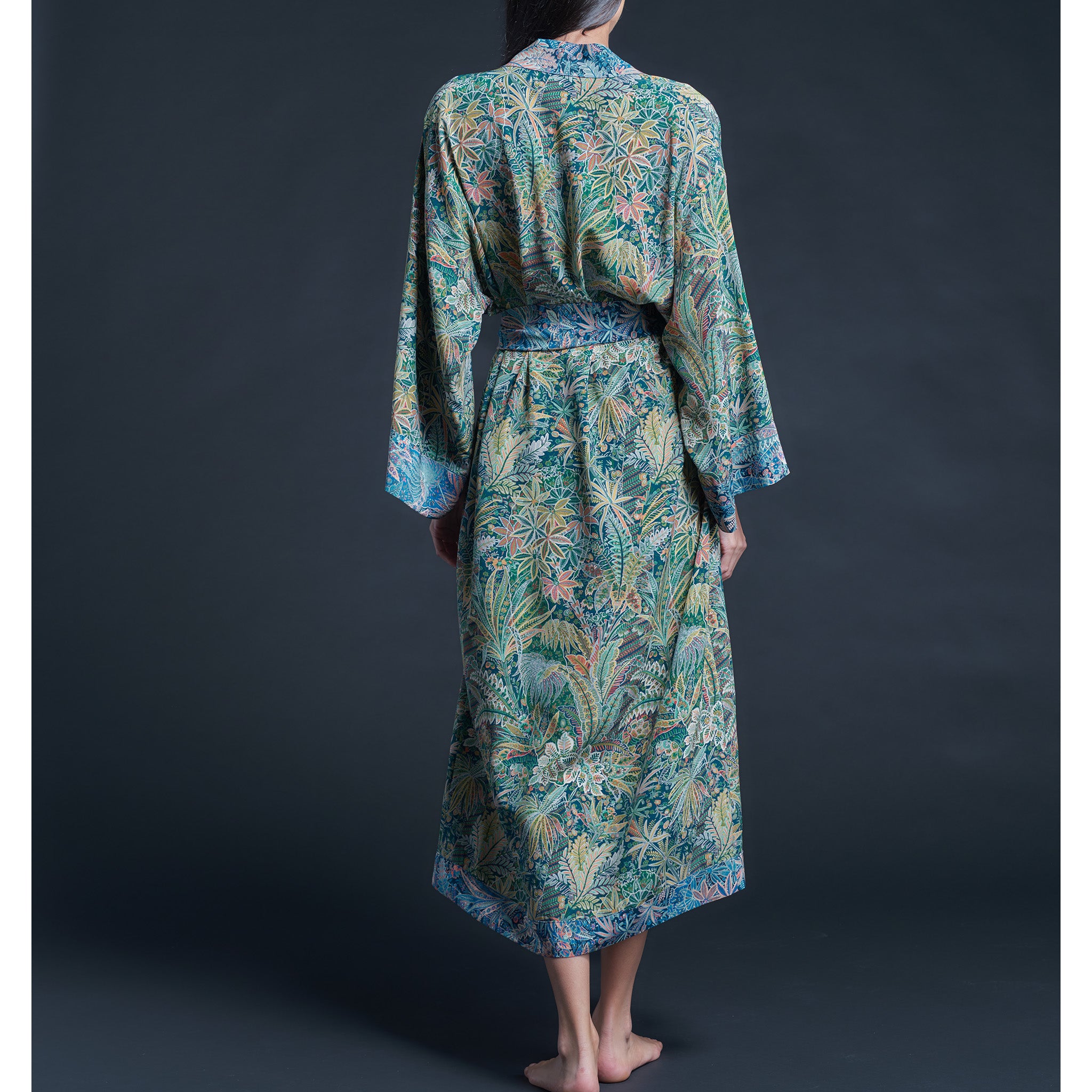Asteria Kimono Robe in Green Adelphi Liberty of London Print Silk Crepe De Chine