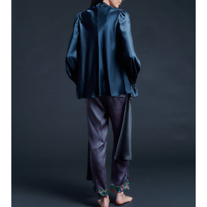 Isobel Blouse in Color Blocked Sapphire Black Silk Charmeuse