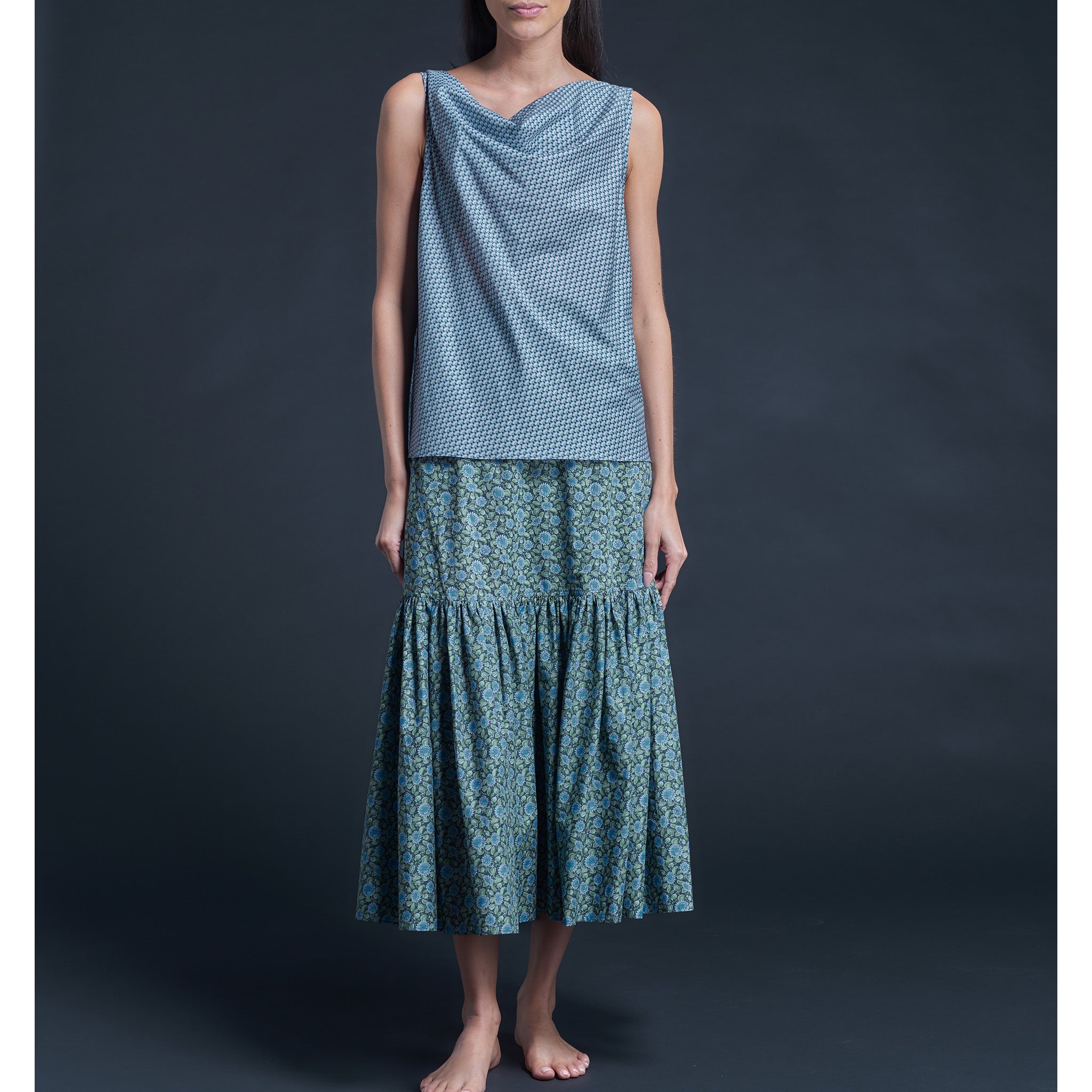 Mariana Sleeveless Liberty Print Cotton Tana Lawn Boatneck Shell - Blue Cosmos