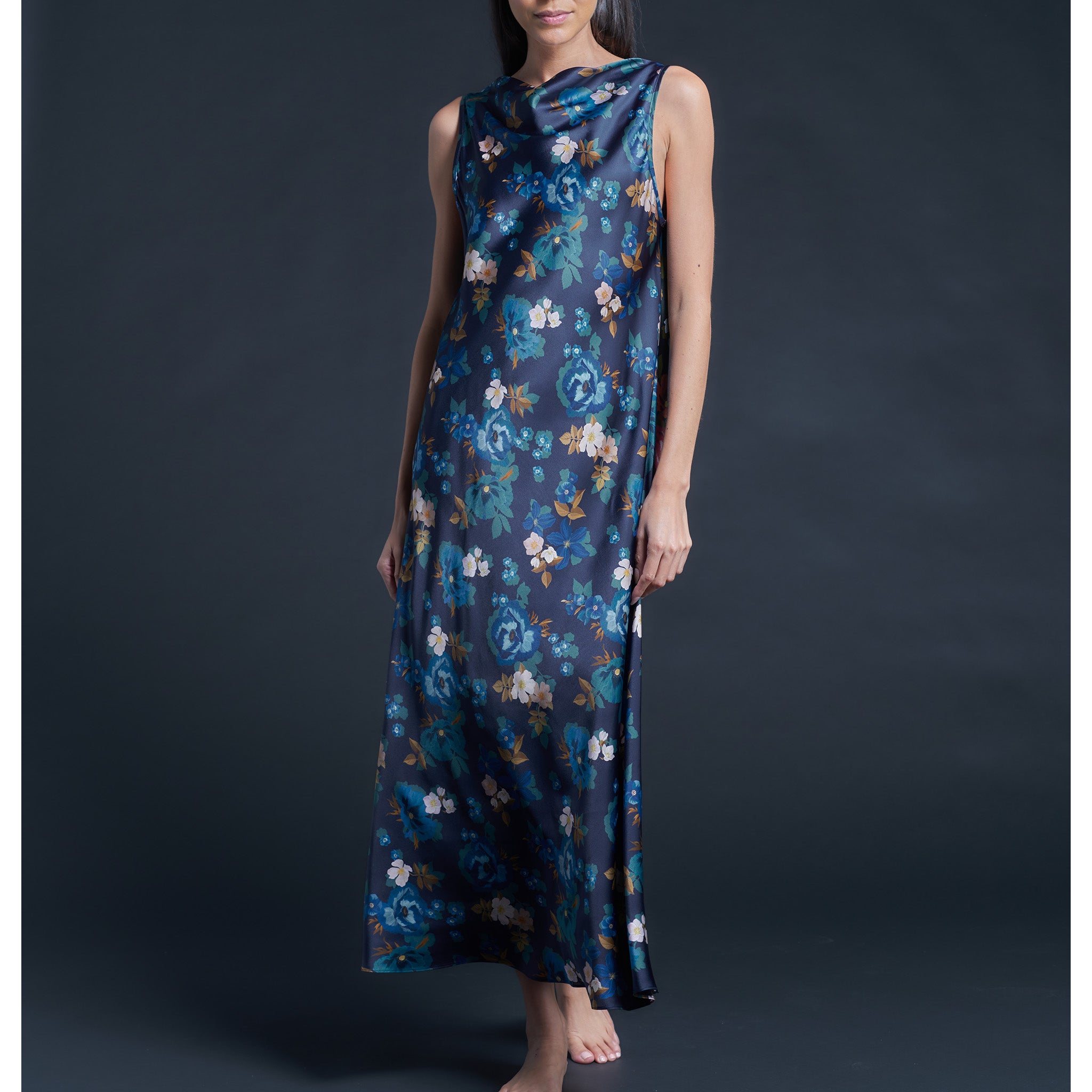 Mariana Sleeveless Valley of Nysa Liberty Silk Satin Boatneck Dress