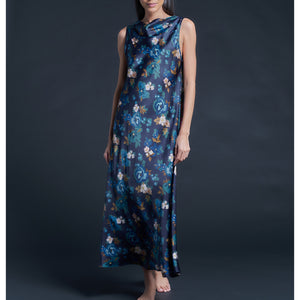 Mariana Sleeveless Valley of Nysa Liberty Silk Satin Boatneck Dress