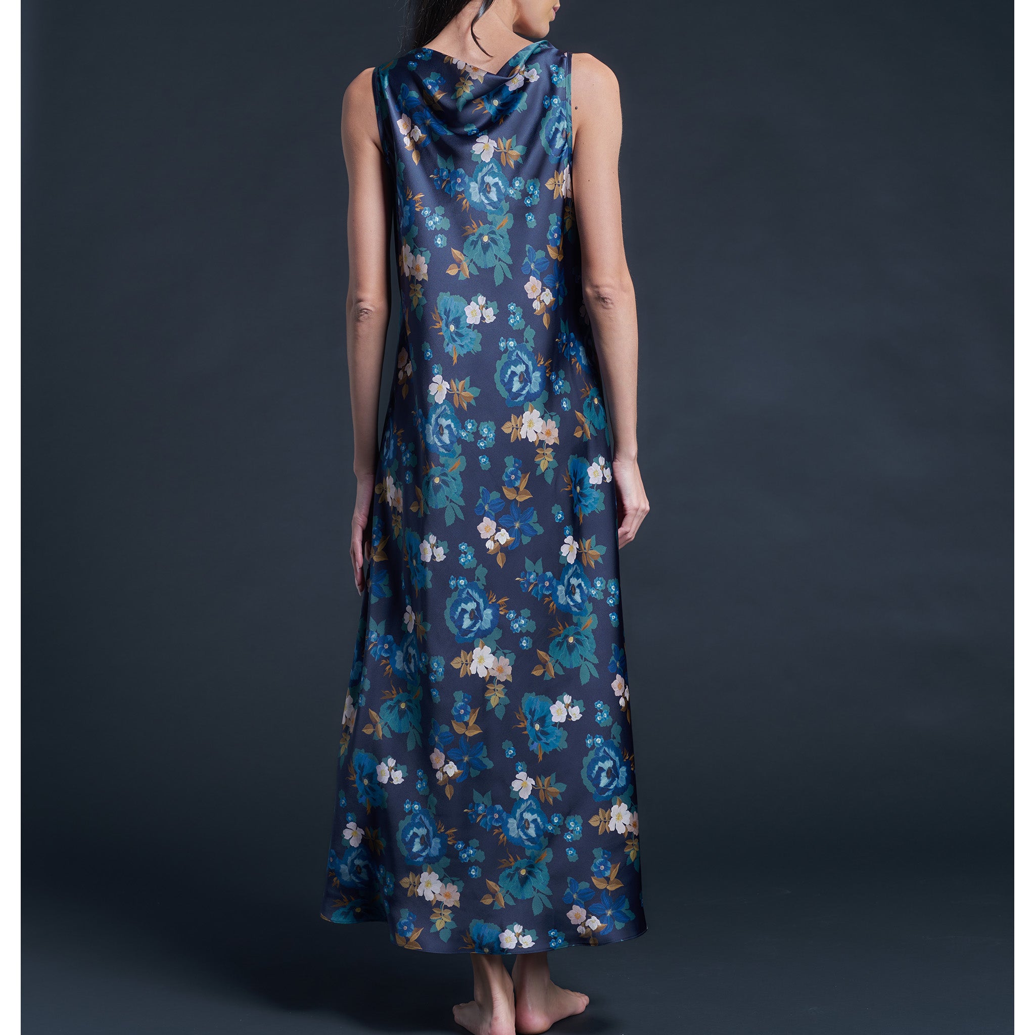 Mariana Sleeveless Valley of Nysa Liberty Silk Satin Boatneck Dress
