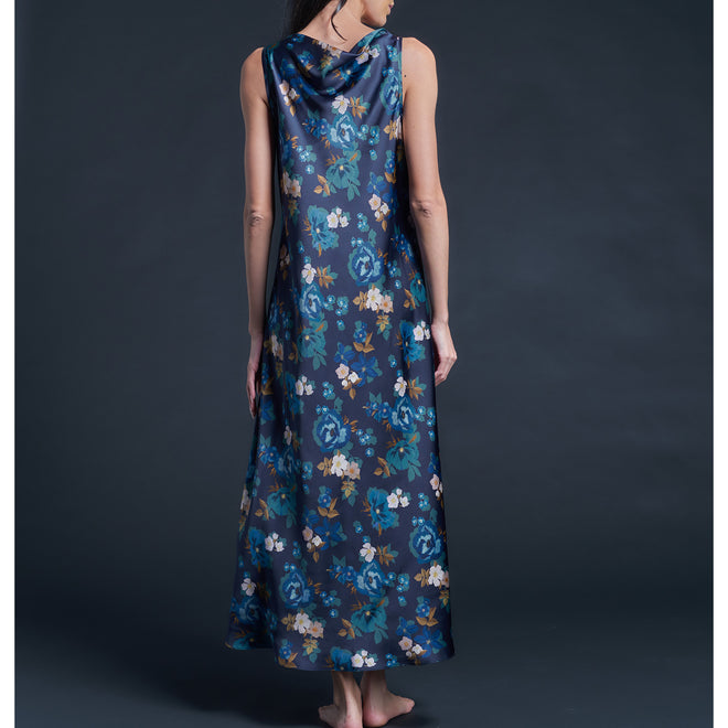Mariana Sleeveless Valley of Nysa Liberty Silk Satin Boatneck Dress