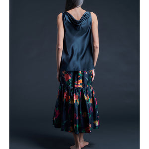 Mariana Sleeveless Solid Silk Charmeuse Shell - Sapphire/Black