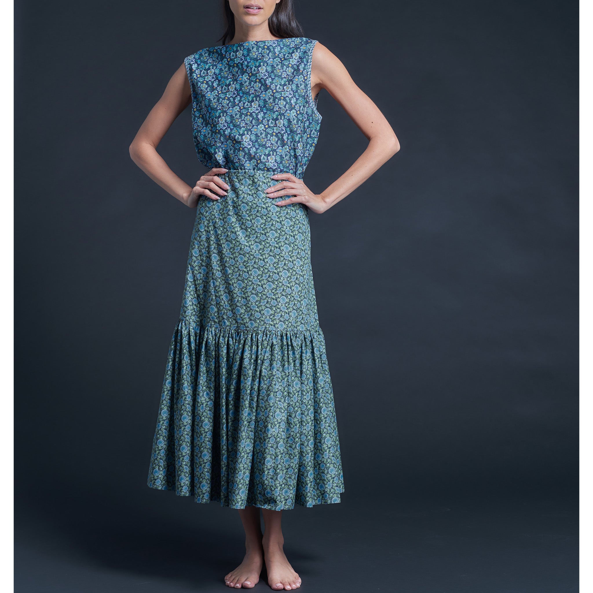 Mariana Sleeveless Liberty Print Cotton Tana Lawn Boatneck Shell - Blue Cosmos