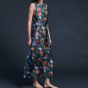 Mariana Sleeveless Valley of Nysa Liberty Silk Satin Boatneck Dress