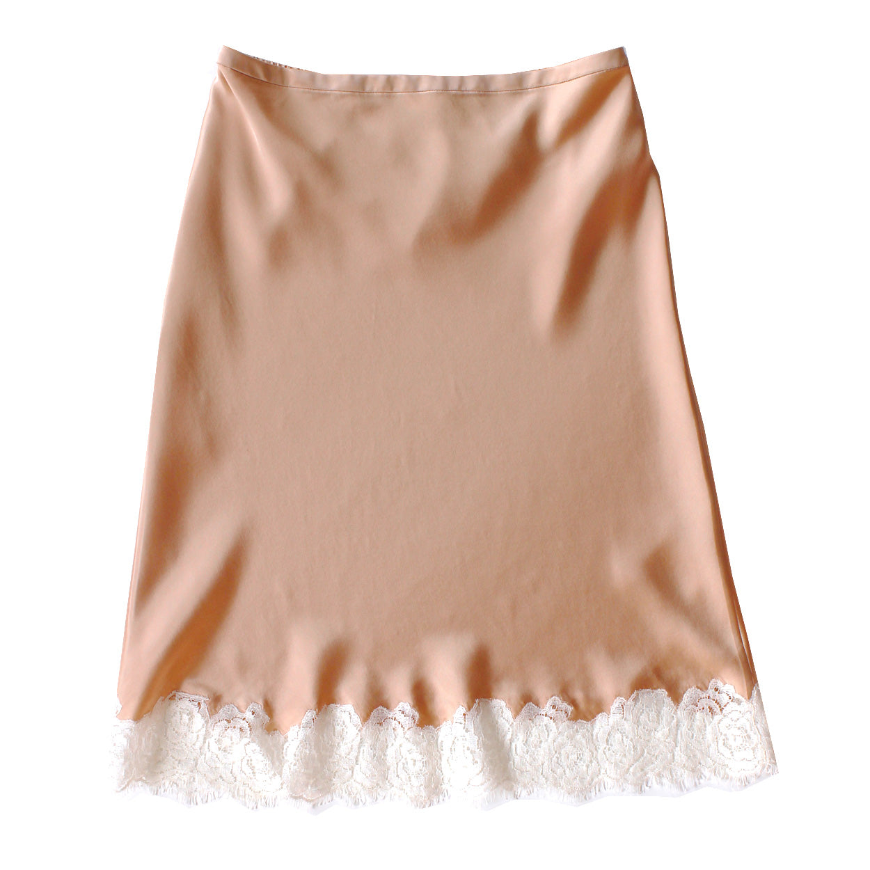 Kali Half Slip in Rose Gold Silk Charmeuse with Ivory Lace