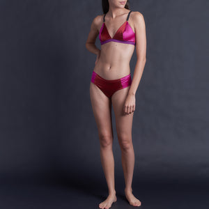 Lena Bikini Brief in Ruby, Rubellite and Pink Tourmaline Stretch Silk Charmeuse