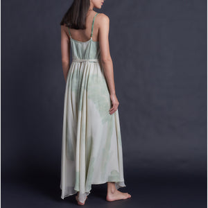 One of a Kind Antheia Slip Dress in Hand Painted Silk Crepe de Chine