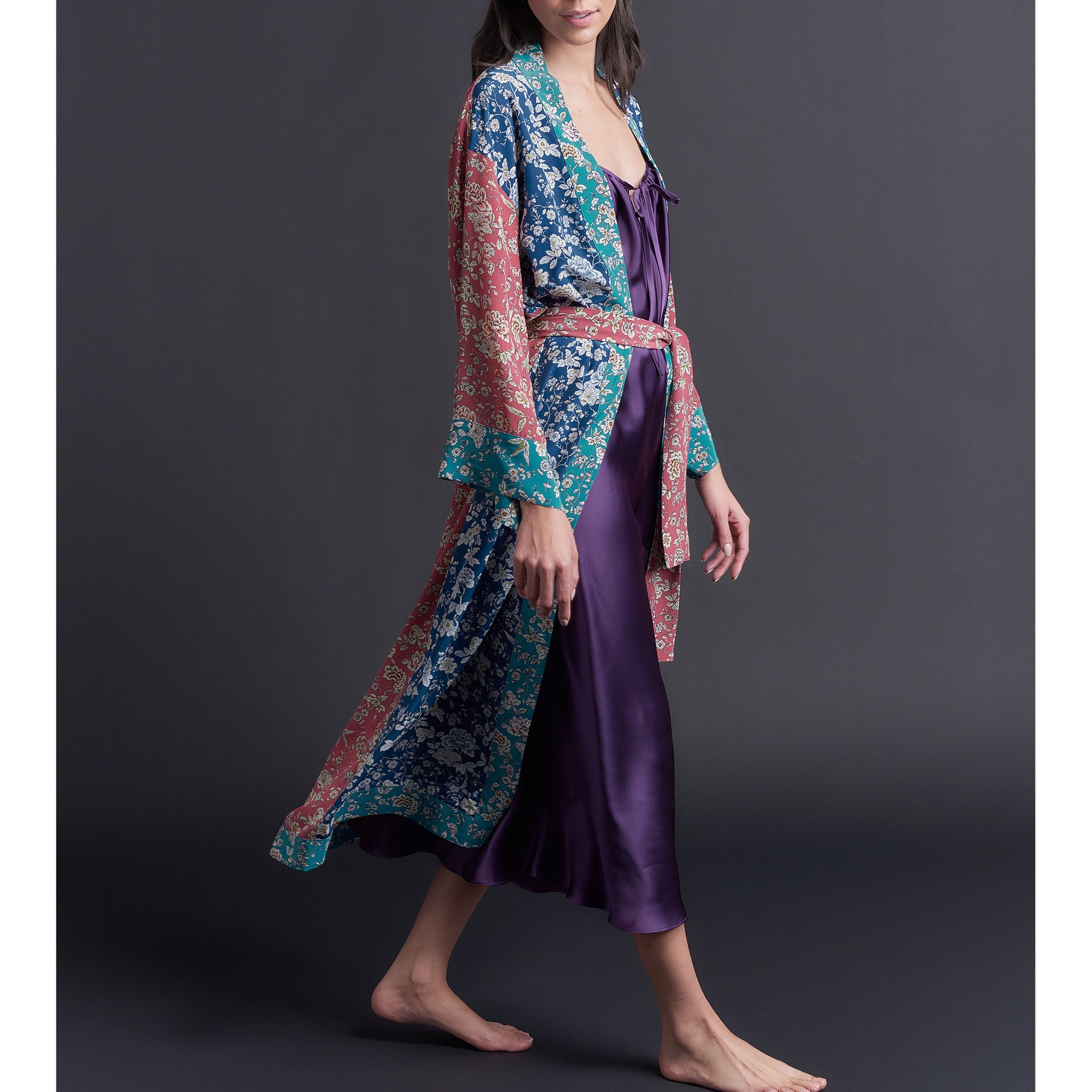 Paneled Slip Dress in Violet Bias Silk Charmeuse