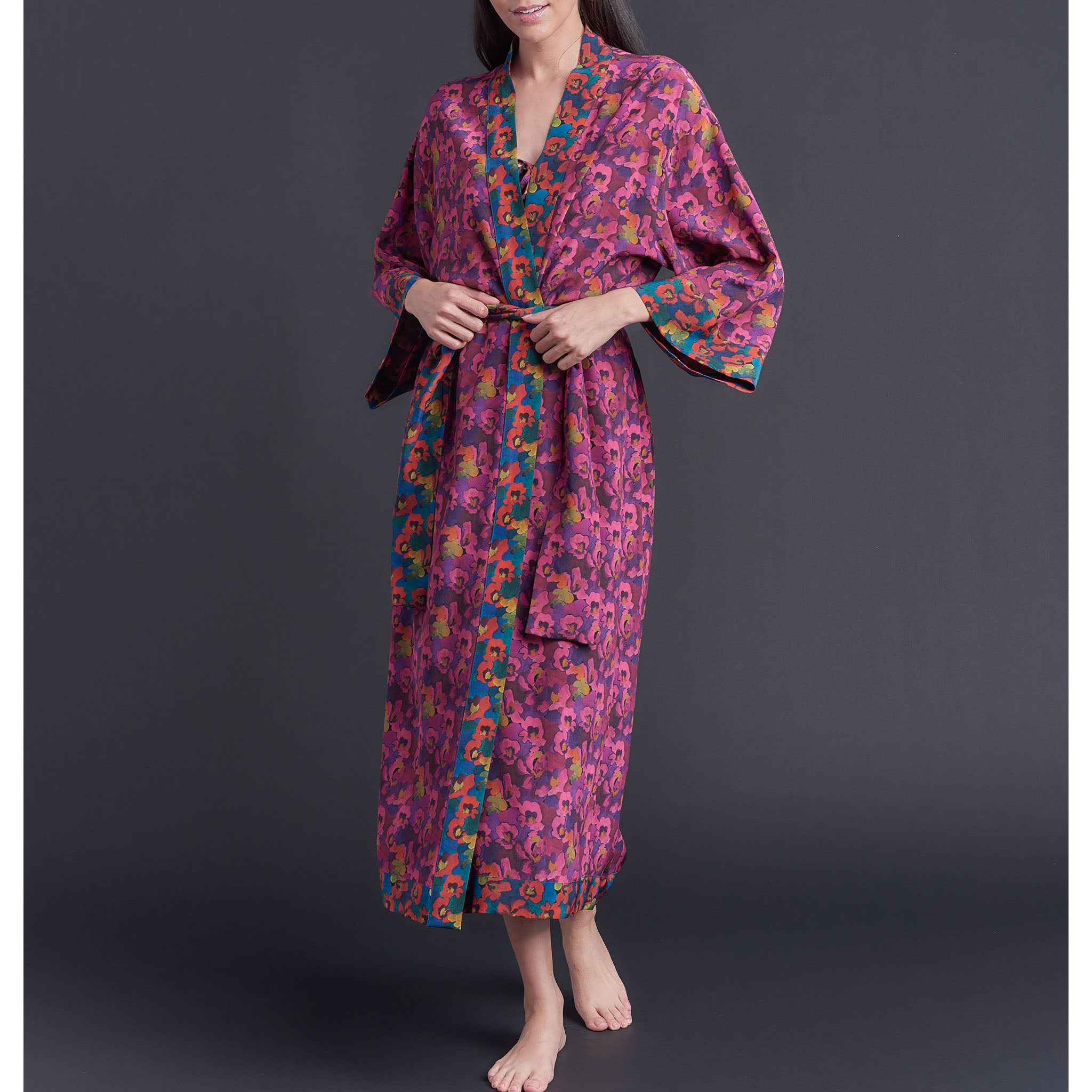 Asteria Kimono Robe in Gemma Rose Liberty of London Print Silk Crepe De Chine