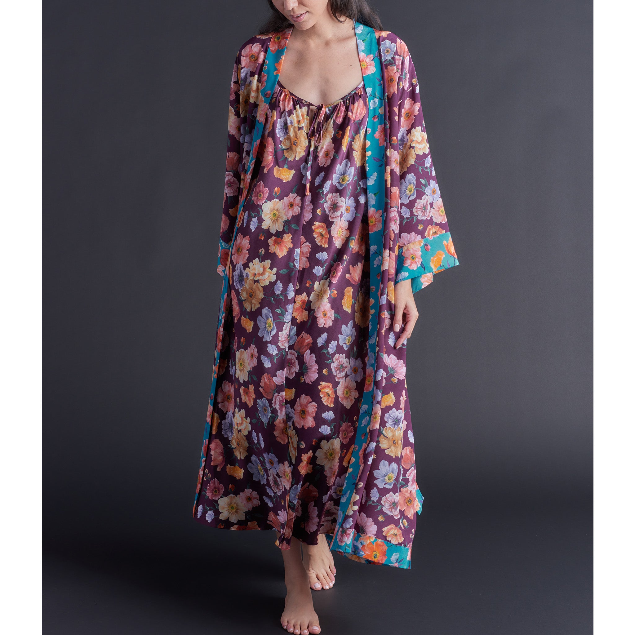 Asteria Kimono Robe in Jessica's Picnic Liberty of London Print Silk Crepe De Chine
