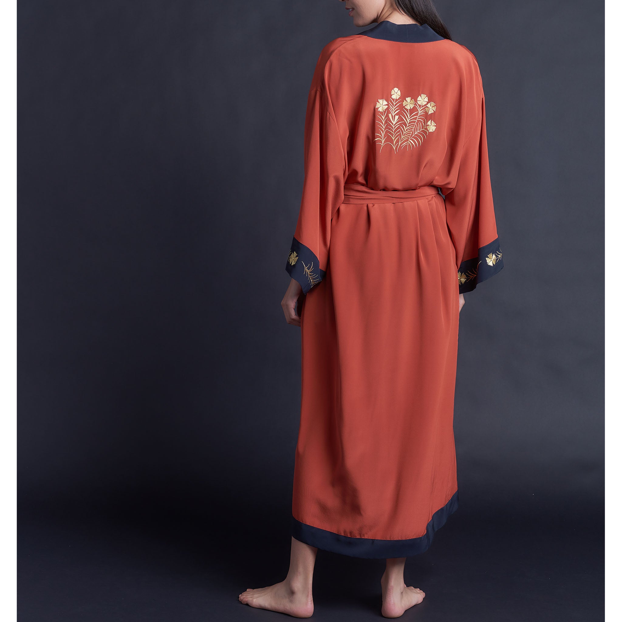 Asteria Robe in Special Edition Embroidered Cinnabar Crepe de Chine