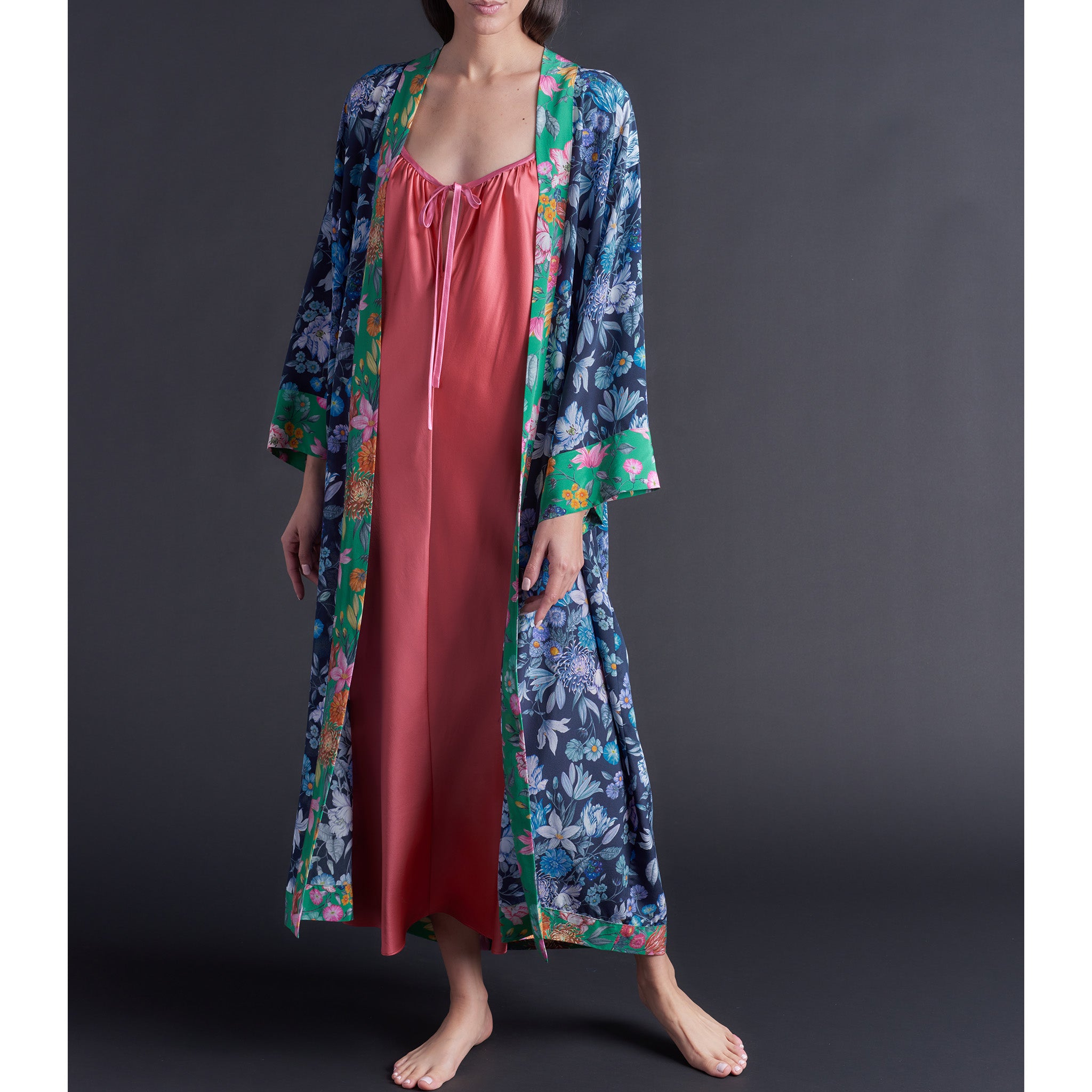 Asteria Kimono Robe in Stately Bouquet Liberty of London Print Silk Crepe De Chine