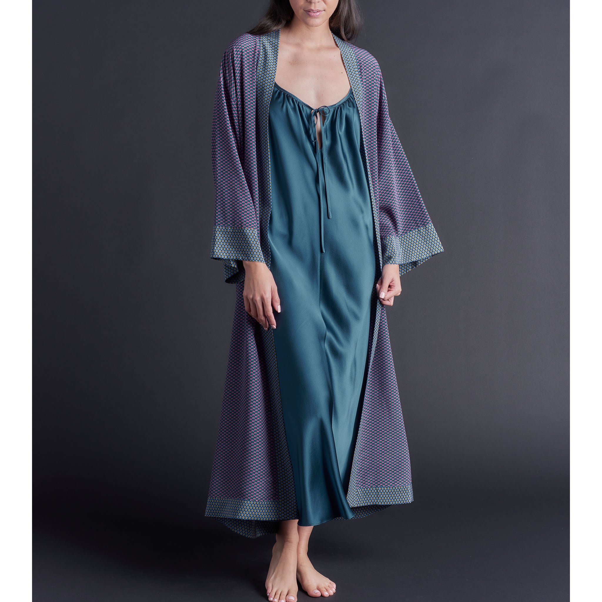 Thea Paneled Slip Dress in Peacock Silk Charmeuse