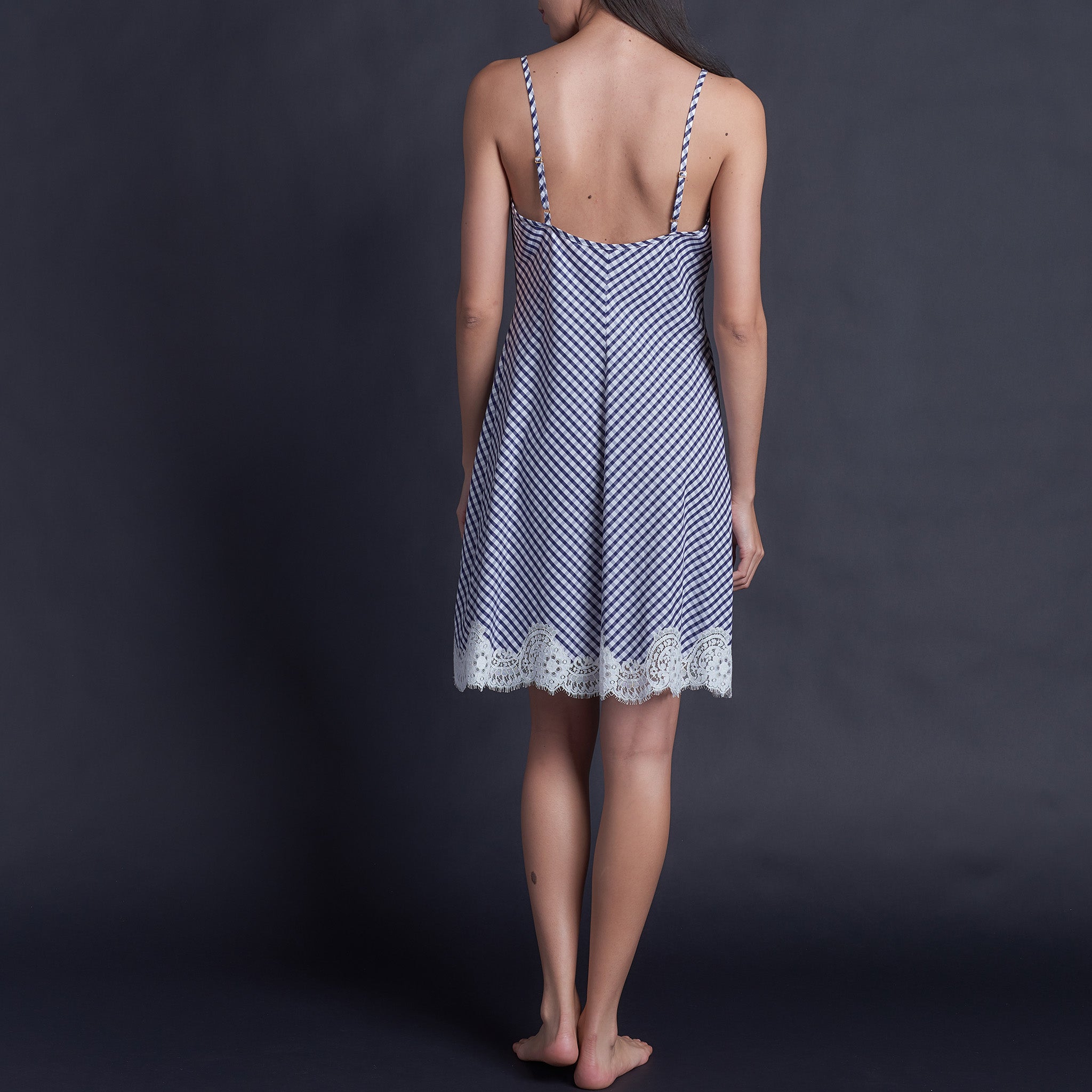 Athena Slip Dress in Italian Navy Check Cotton LFrank Athena Slip Dress in Italian Navy Check Cotton LFrank