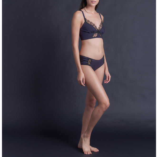 Gaia Bralette in Aubergine Stretch Silk Charmeuse