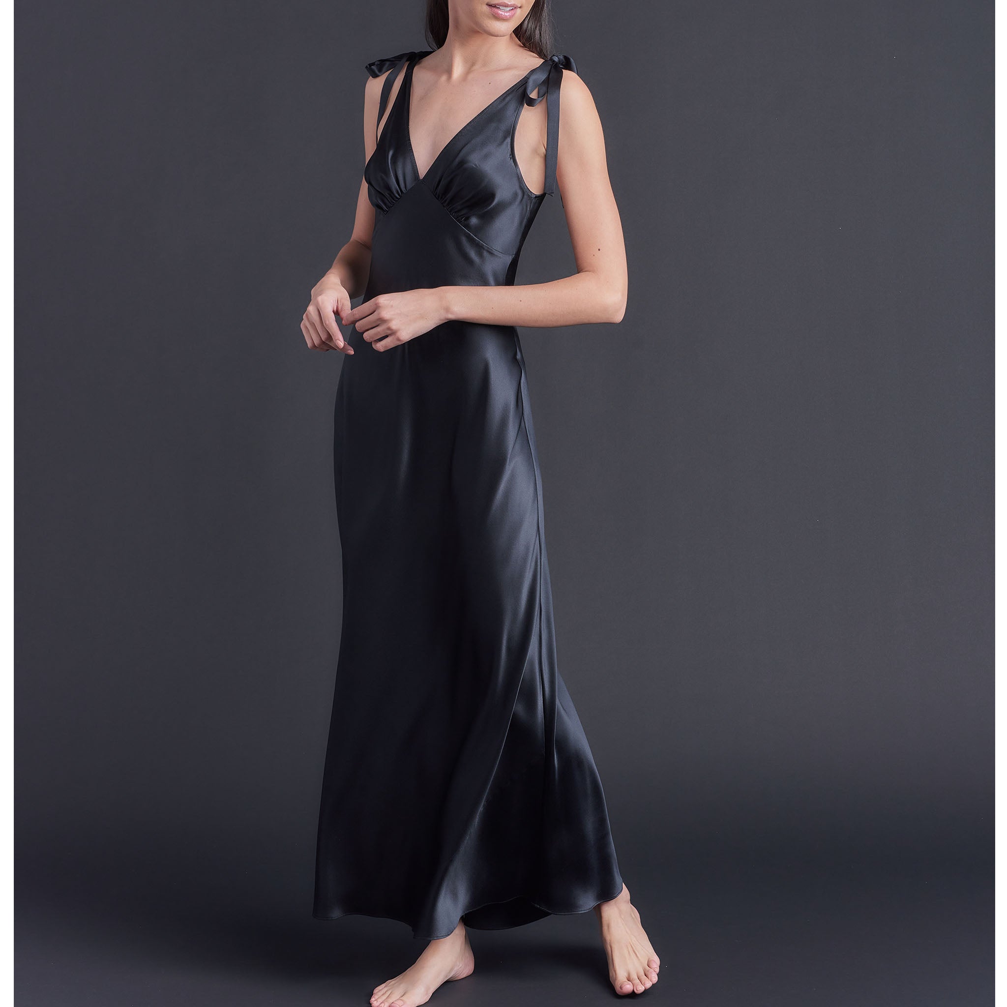 Ava Silk Charmeuse Slip Dress in Black
