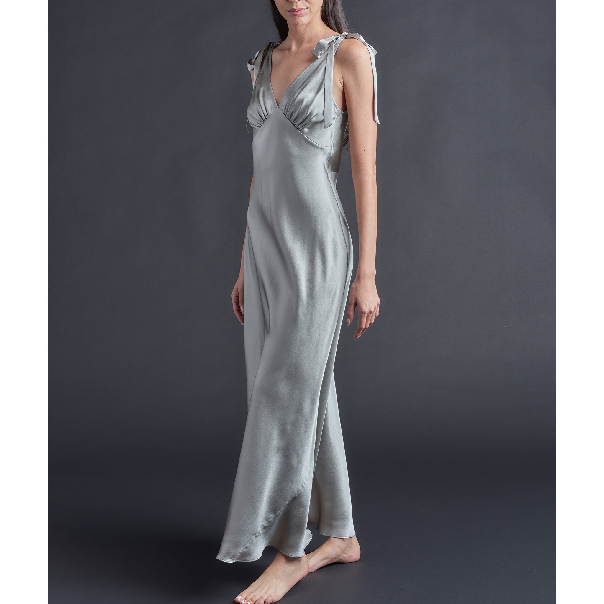 Ava Silk Charmeuse Slip Dress in Platinum