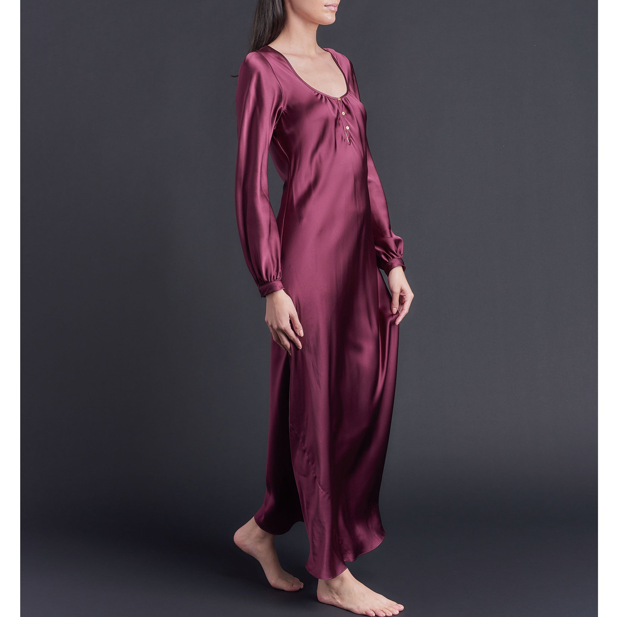 Long Bast Sleep Shirt in Garnet Silk Charmeuse