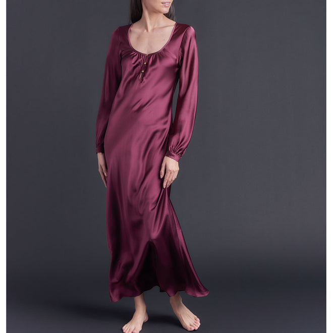 Long Bast Sleep Shirt in Garnet Silk Charmeuse