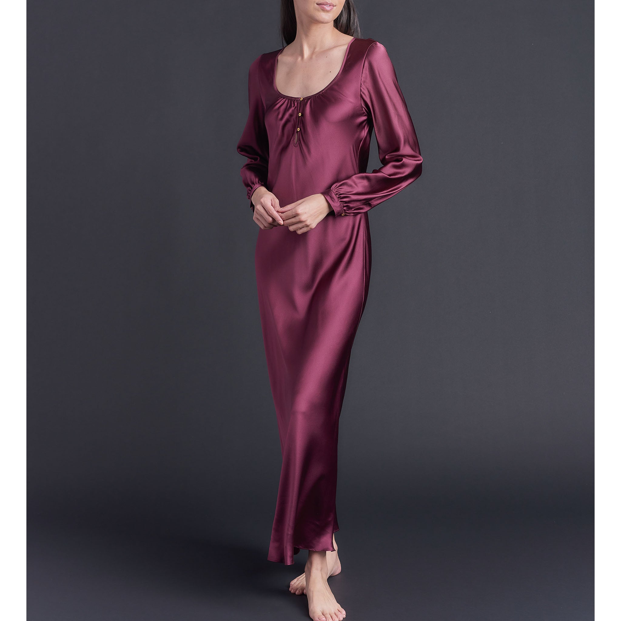 Long Bast Sleep Shirt in Garnet Silk Charmeuse