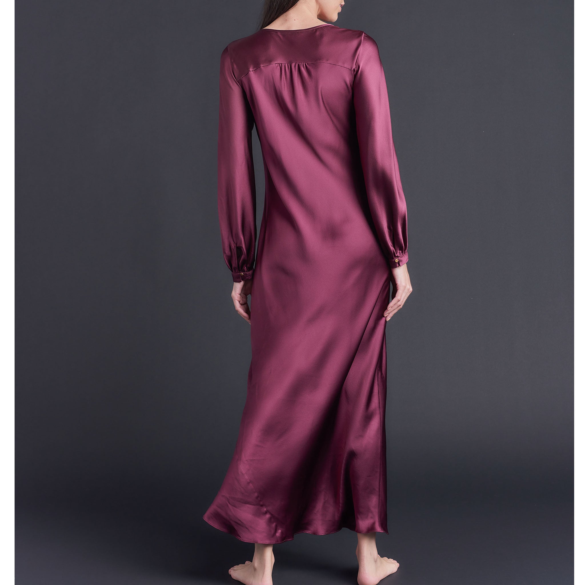 Long Bast Sleep Shirt in Garnet Silk Charmeuse